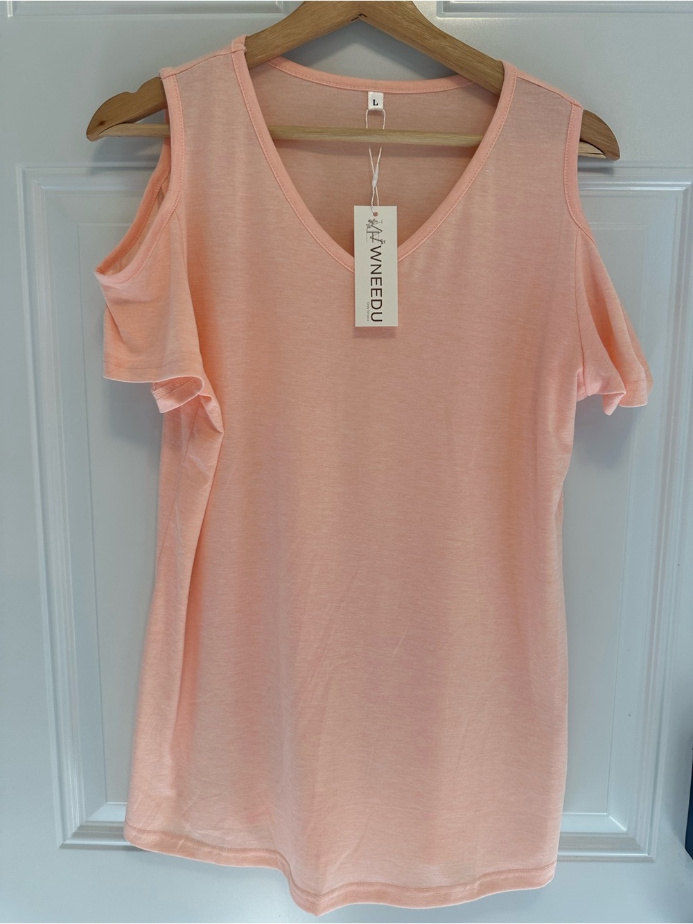 Women's Peach open shoulder V-Neck Top